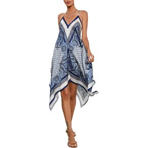 فستان Floerns النسائي بدون أكمام بطبعة بيزلي وحاشية هانكي غير متماثلة in Kuwait