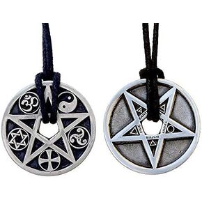 OhDeal4U 2 Sided Protection Elemental Disk Paganism Pentagram Star 5 Elements Disc Earth Air Spirit Water Fire and Coexist Religion Pewter Coin Pendant Medallion Amulet Charm in Saudi Arabia