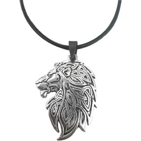Viking Lion Leo Necklace for Women Men Nordic Celtic Knots Lion Animal Head Leather Pendant Necklace Teen Pirate Amulet Jewelry Gift