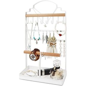 CYGGDOYE Jewelry Storage Organizer,5-Tier Tower Rack with 8 Hooks Necklace Organizer,Ring Holder & Jewelry Dish for Room Decor Suitable Gifts for Women