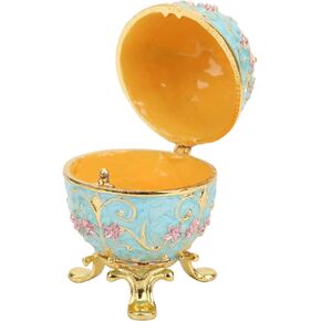 Easter Egg Jewelry Box, Hand Made Enameled Egg Trinket Box Enamel Painted Faberge Egg Hinged Jewelry Box Jewelry Ring Holder Jewelry Organizer for Home Desktop Decoration Ornaments Easter Day Gift