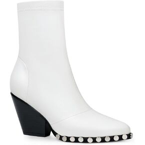 ANN CREEK Women's Studded Short Gogo Boots Pointed Toe Chunky High Heel Stretch Ankle Boots