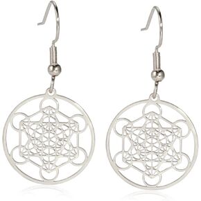 SIPURIS Metronome's Cube Earring for Women of Metatron Cube Sacred Geometry seals of Archangel Angel Stainless Steel Vintage Amulet Jewelry for Girls'Gifts