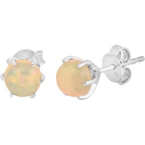 Round Shape 6.50 MM Opal Studs Women Earrings 925 Sterling Silver Wedding Engagement Earrings
