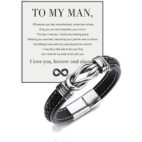 MIFYNN To My Man Infinity Bracelet Stainless steel Braided Leather Bracelet Anniversary Xmas Birthday Valentines Day Gifts for Husband Boyfriend Brother