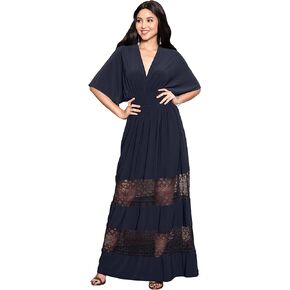 KOH KOH Womens Sexy Summer V-Neck Half Sleeve Layered Lace Maxi Dress