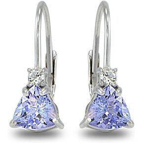 Sterling Silver Genuine Tanzanite & White Topaz Trillion-Cut Tiny Huggie Leverback Drop Earrings for Women Girls