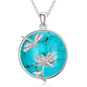 Reaii Dragonfly Necklace 925 Sterling Silver Turquoise Dragonfly Lotus Pendant Necklace for Women Genuine Turquoise Dragonfly Jewelry Gifts for Birthday Christmas Thanksgiving, Sterling Silver, in Kuwait