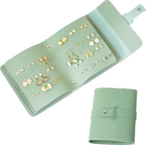 OLizee® Travel Portable Earring Organizer Earring Holder Foldable Book Design Soft PU Earring Organizer Book Jewelry Storage Case for Earrings Bracelets Mirrors Blue