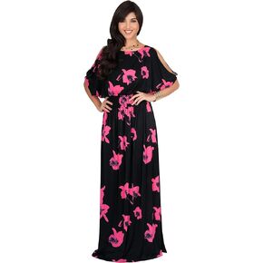 KOH KOH Womens Long Short Sleeve Printed Summer Sexy Casual Sundress Maxi Dress in Kuwait