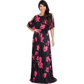 KOH KOH Womens Long Short Sleeve Printed Summer Sexy Casual Sundress Maxi Dress