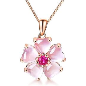 Dainty Cherry Blossoms Necklace Graduation Flower Gemstome Pink Love Heart Beautiful Artificial Stone Crystal Rose Gold Necklace Best Gifts for Women Friends Lover in Kuwait