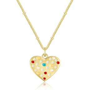 KissYan Gold Heart Necklace, 14k Gold Plated Cubic Zirconia Pendant Necklace Cute Dainty Jewelry Gift for Women Girls