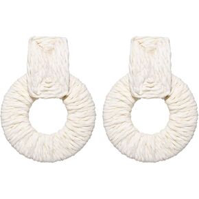 أقراط الروطان للنساء مصنوعة يدويًا من القش الرافية المنسوجة أقراط متدلية بوهو صيفية إكسسوارات الشاطئ هدايا in Kuwait