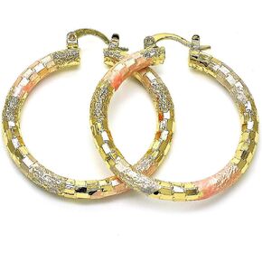 Women's Glitter Diamond Cut Design 4mm Wide Small Medium Large XL Extra Large 40-80mm Tri Colored 14k Gold Layered Round BIG Chunky Glitter Tube Earrings