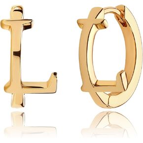 BEMOLY Dainty أقراط حلقية أولية مطلية بالذهب عيار 14 قيراط بسيطة صغيرة بالأحرف الأولى من A-Z 26 حرف Huggie هوب أقراط ساحرة مخصصة هدية للنساء لا تسبب الحساسية