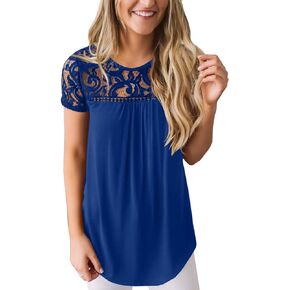Spadehill Womens Elegant Floral Lace Summer Short Sleeve Blouse