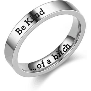 HUASAI Be Kind of a B Ring for Women Be Kind Ring Stainless Steel Inspirational Ring Motivational Band Ring for Best Friend Friendship Gifts