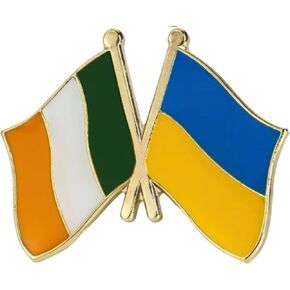 Ireland Irish Ukraine Ukrainian National Flag Crossed Flags Friendship Love Alliance Allies 1" Enamel Pin