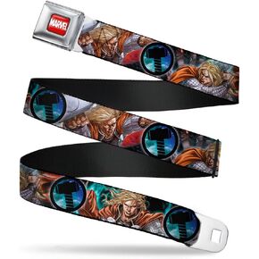 Buckle-Down Seatbelt Belt - Astonishing Thor #3 Poses/Hammer Logo - 1.0" Wide - 20-36 Inches in Length