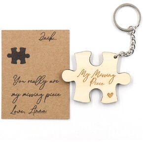 Valentines Day Gift For Him, Missing Piece with Card, Personalised Valentine Gift, Couples Keyring, Valentine Gift For Her Personalised Wood Keyring, Wooden Puzzle Keyring, My Missing Piece Jigsaw