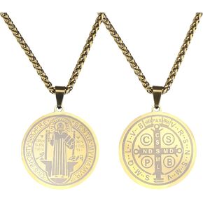 Saint Benedict Medal Necklace, St Benedict Stainless Steel Pendant Necklace, Stainless Steel Exorcism Medal Christian Sacramental Medal Ward Off Evil Protection Jewelry Catholic Gift