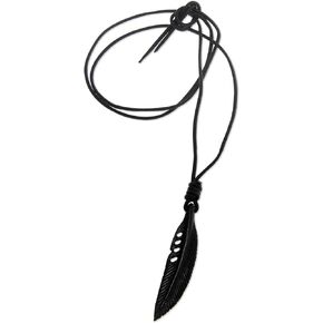 NOVICA Artisan Handmade Men's Leather Pendant Necklace Carved Horn on Cords Indonesia Animal Themed 'Crow Feather Totem'