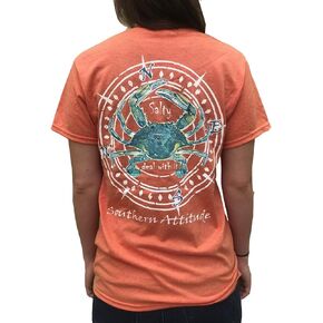 Southern Attitude Salty Deal with It Crab Sunset Orange Short Sleeve T-Shirt