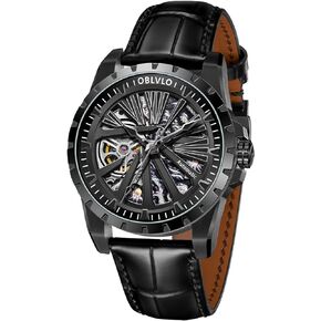 OBLVLO Luxury Brand Mechanical Military Skeleton Mens Watch Automatic Black Sport Watches Waterproof RMS-U