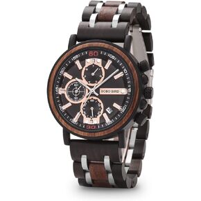 BOBO BIRD Wood Watch Handmade Luminous Wooden Wrist Watch Lightweight Quartz Movement Date Wristwatch for Men