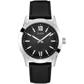GUESS Men's 44mm Watch - Black Strap Black Dial Silver Tone Case