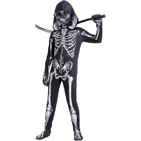 زي الهيكل العظمي للأطفال أزياء الهالوين بدلة على شكل عظمة الهيكل العظمي مع قناع غطاء محرك السيارة المنجل الدعامة خدعة أو علاج in Kuwait