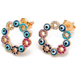 Dainty Evil Eye Flower Stud Earrings Cubic Zirconia Crystal Turkish Lucky Amulet for Women Girls Protection Jewelry