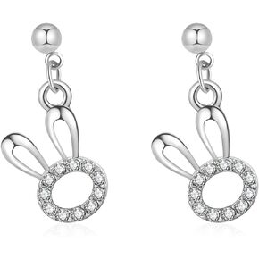 Crystal Bunny Earrings for Women Girls, Shiny Rhinestones, Lightweight Hypoallergenic Gold/Silver Animal Drop Earrings, Birthday Gift
