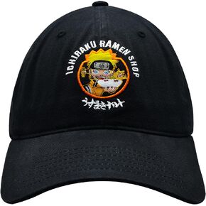Concept One Naruto Dad Hat, Ichiraku Ramen Adult Baseball Cap with Flat Brim, Black, One Size
