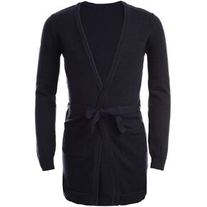 IZOD Juniors Uniform Long Cardigan with Tie-Waist, Navy, 15