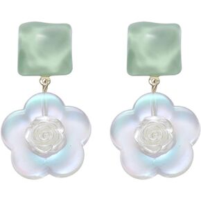 MALOYANVE Acrylic Flower Earrings for Women Girls Small Fresh Cute White Handmade Unique Flower Earrings S925 Silver Resin Needle Jewelry