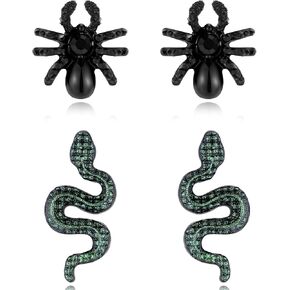 Hypoallergenic Halloween Plastic Earrings Set, KMEOSCH 1 Pair of Plastic Lightweight Black Spiderman Studs Earrings for Sensitive Ears and 1 Pair of Plastic Simple Snake Earrings for WomenAdorable in Kuwait