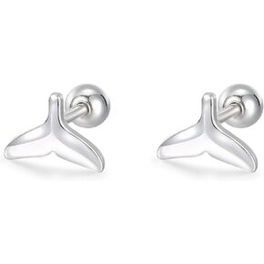 20g Tiny Cute Mermaid Tail Stud Earrings for Women Girls Teens 925 Sterling Silver Hypoallergenic Minimalist Fish Fin Small Balls Screw Back Studs Cartilage Tragus Post Dainty Simple Birthday