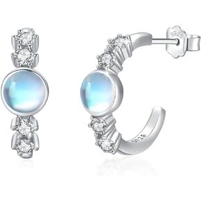 أقراط حجر القمر 925 من الفضة الإسترليني على شكل قلب/ورقة/حجر القمر المستدير للنساء والفتيات in Kuwait