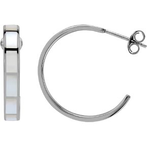 Silvershake Inlay Mother of Pearl or Shell 925 Sterling Silver Flat C Hoop Earrings Jewelry for Women 25MM or Approx 1 Inch