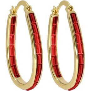 Savlano 14K Gold Plated Inside Out Emerald Cut Crystal Hoop Earrings - Oval Shape Earrings for Women & Girls Comes with Gift Box