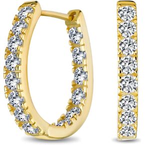 Wedding Classic Bridal Oval Shape Medium Size Continuous Inside Out AAA CZ Hoop Earrings Of Women Prom Party Cubic Zirconia Black Rose Gold Plated .925 Sterling Silver .60 Inch Diameter