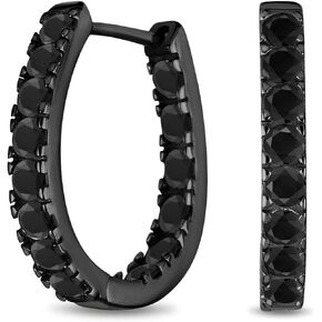 Wedding Classic Bridal Oval Shape Medium Size Continuous Inside Out AAA CZ Hoop Earrings Of Women Prom Party Cubic Zirconia Black Rose Gold Plated .925 Sterling Silver .60 Inch Diameter