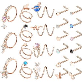 23 قطعة من حلقات الأنف المتدلية من LOYALLOOK، حلقات أنف متدلية مزدوجة متدلية من أجل ثقب واحد من الفولاذ المقاوم للصدأ، حلقة أنف حلزونية من الفولاذ المقاوم للصدأ على شكل حرف L، أقراط دائرية مزدوجة in Kuwait