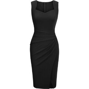 IHOT Women's Vintage Sweetheart V Neck Sleeveless Ruched Sheath Bodycon Faux Wrap Party Cocktail Work Dress