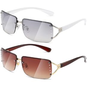 Stylish Rimless Frameless Rectangle Sunglasses for Womens Surrounded designer trendy men