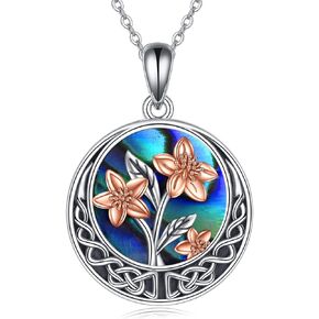 Birth Flower Necklace 925 Sterling Silver Celtic Knot Birth Month Flower Necklace with Abalone Shell Anniversary Birthday Jewelry Gift for Women Girls Her