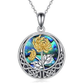 Birth Flower Necklace 925 Sterling Silver Celtic Knot Birth Month Flower Necklace with Abalone Shell Anniversary Birthday Jewelry Gift for Women Girls Her in Kuwait
