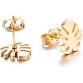 Stainless Steel Leaves Stud Earrings for Women Men Simple Leaf Earrings for Women